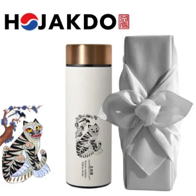 한국전통 K컬쳐 까치와호랑이 호작도 파우더 데일리 텀블러 440ml 기프팅 (보자기 포장)