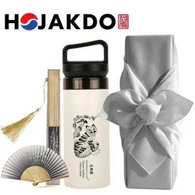 한국전통 K컬쳐 호작도 캡캐리 텀블러 380ml 실크부채 기프팅 (보자기 포장)