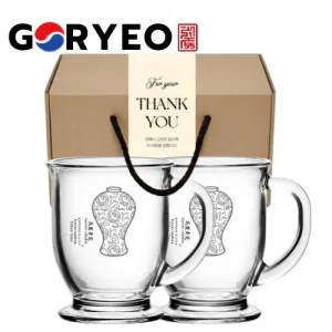 한국전통 K컬쳐 고려청자 클래식 글라스 머그컵 440ml 2P 기프팅