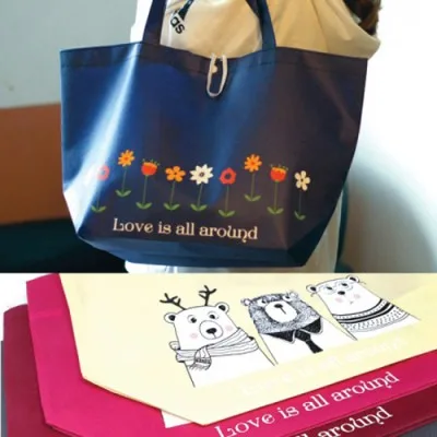 일러스트 폴딩 부직포 마켓백 시장가방
