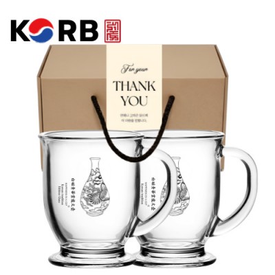 한국전통 K컬쳐 조선 백자청화 클래식 글라스 머그컵 440ml 2P 기프팅