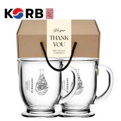 한국전통 K컬쳐 조선 백자청화 클래식 글라스 머그컵 440ml 2P 기프팅