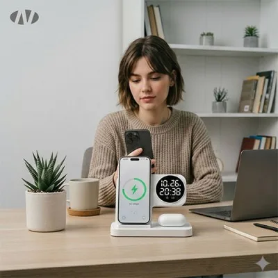 나오 4in1 고속 무선충전 디지털 알람시계 NAO-M3100C (애플&갤럭시)