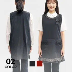 주방 플라워 프릴 디테일 원피스형 앞치마 남녀공용 단체 행사