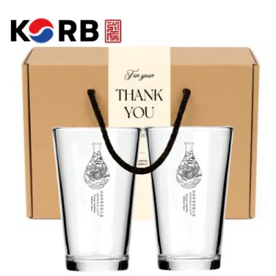 한국전통 K컬쳐 조선 백자청화 샤이닝 글라스컵 480ml 2P 기프팅