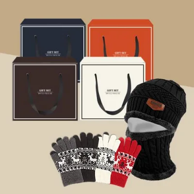 기모 니트 비니 넥워머 세트 + 스마트 터치 사슴 장갑 SET