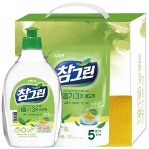 참그린 녹차용기+녹차리필+망사수세미 선물세트