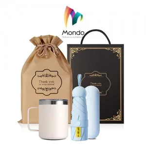MONDO몬도 텀블러 선물세트 360ml스텐머그컵 1개+5단미니파우치 우산 1개 기프트세트