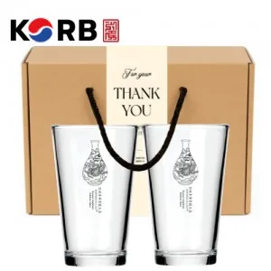 한국전통 K컬쳐 조선 백자청화 샤이닝 글라스컵 480ml 2P 기프팅