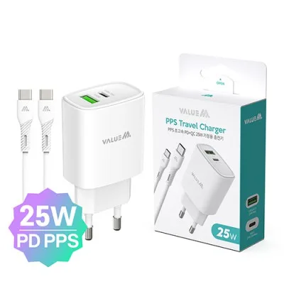 뉴에이커 가정용 25W PD3.0+QC3.0 2포트 PPS 초고속 분리형 충전기 CtoC 케이블 포함
