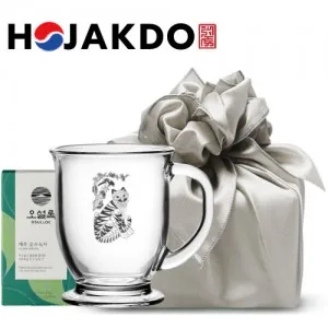 한국전통 K컬쳐 호작도 글라스 머그컵 440ml 오설록 기프팅 (보자기 포장)
