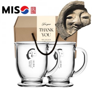 한국전통 K컬쳐 얼굴무늬수막새 신라의미소 클래식 글라스 머그컵 440ml 2P 기프팅