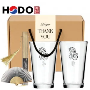 한국전통 K컬쳐 호랑이 맹호도 샤이닝 글라스컵 480ml 2P 실크부채 기프팅