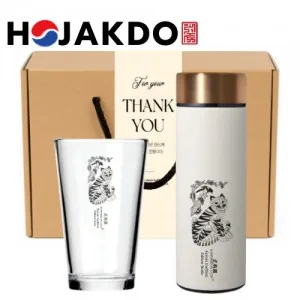한국전통 K컬쳐 샤이닝 글라스컵 호작도 데일리 텀블러 440ml 기프팅