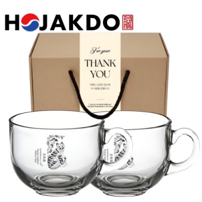 한국전통 K컬쳐 호작도 요거트볼 시리얼볼 그릭 디저트 머그컵 470ml 2P 기프팅
