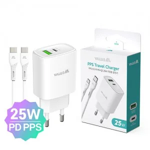 뉴에이커 가정용 25W PD3.0+QC3.0 2포트 PPS 초고속 분리형 충전기 CtoC 케이블 포함