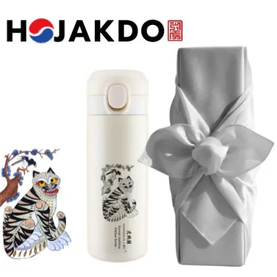 한국전통 K컬쳐 까치와호랑이 호작도 원터치 텀블러 420ml 기프팅 (보자기 포장)
