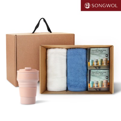 [송월타올] 리빙 기프트세트 35 송월 프리미엄뱀부무지 180g 2P + 실리콘텀블러500ml 2P