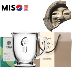 한국전통 K컬쳐 얼굴무늬수막새 신라의미소 클래식 글라스 머그컵 440ml 오설록 기프팅