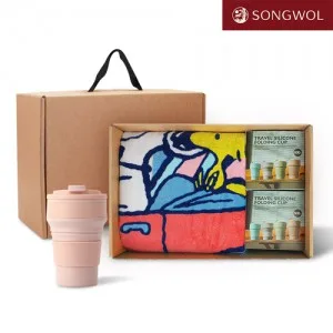 [송월타올] 리빙 기프트세트 29 송월 스누피76 비치타올 1P + 실리콘텀블러500ml 2P