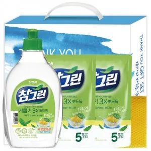 참그린 녹차용기+녹차리필2p+망사수세미 선물세트