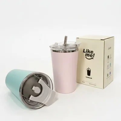 스텐 머그컵 텀블러 420ml 사무실 휴대용 (+빨대증정)