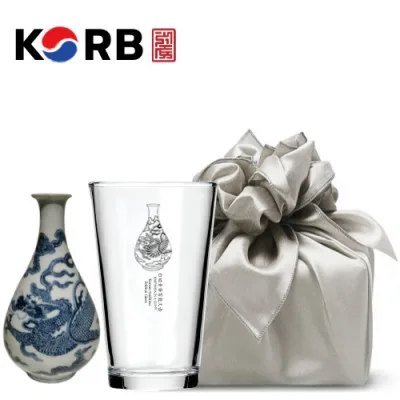 한국전통 K컬쳐 조선 백자청화 샤이닝 글라스컵 480ml 기프팅 (보자기 포장)