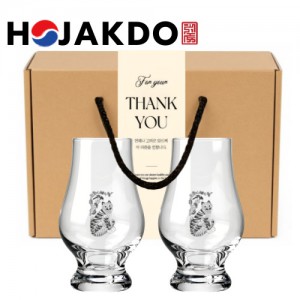 한국전통 K컬쳐 까치와호랑이 호작도 위스키잔 노징글라스 양주 니트잔 170ml 2P 기프팅