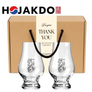 한국전통 K컬쳐 까치와호랑이 호작도 위스키잔 노징글라스 양주 니트잔 170ml 2P 기프팅