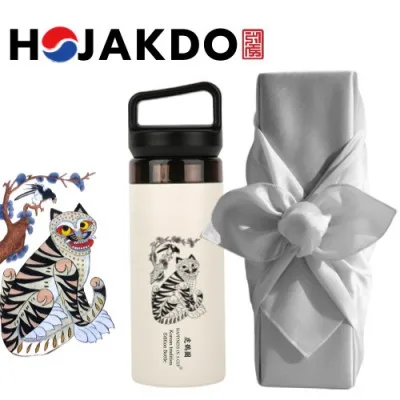 한국전통 K컬쳐 까치와호랑이 호작도 캡캐리 텀블러 380ml 기프팅 (보자기 포장)