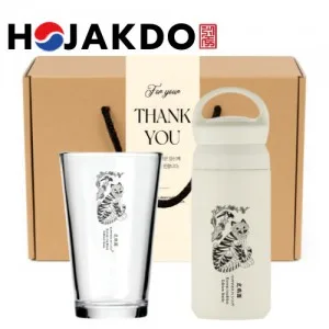 한국전통 K컬쳐 샤이닝 글라스컵 호작도 데이오프 텀블러 350ml 기프팅