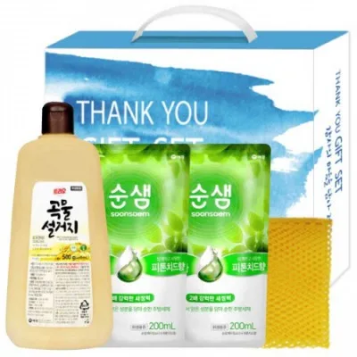 애경곡물설거지용기.순샘리필2p.망사수세미 선물세트