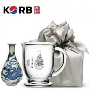 한국전통 K컬쳐 조선 백자청화 클래식 글라스 머그컵 440ml 1P 기프팅 (보자기 포장)