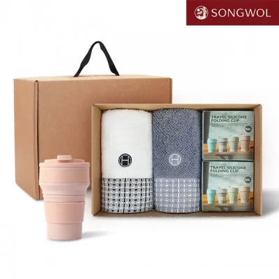 [송월타올] 리빙 기프트세트 38 송월 호텔컬렉션 톤40 2P + 실리콘텀블러500ml 2P