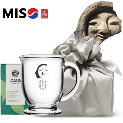 한국전통 K컬쳐 얼굴무늬수막새 신라의미소 클래식 글라스 머그컵 440ml 오설록 기프팅 (보자기 포장)