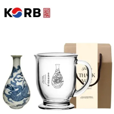 한국전통 K컬쳐 조선 백자청화 클래식 글라스 머그컵 440ml 1P 기프팅