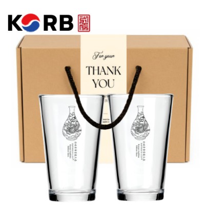 한국전통 K컬쳐 조선 백자청화 샤이닝 글라스컵 480ml 2P 기프팅