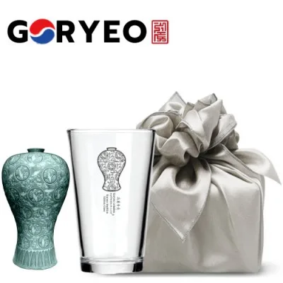 한국전통 K컬쳐 고려청자 샤이닝 글라스컵 480ml 기프팅 (보자기 포장)