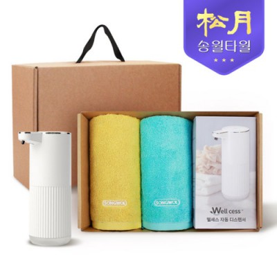 [송월타올] 디스펜서 기프트세트 10 컬러웨이 40 타올 180gx2P + 웰세스 디스펜서 360ml 1P