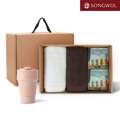 [송월타올] 리빙 기프트세트 33 송월 헤비 무지 타올 190g 2P + 실리콘텀블러500ml 2P