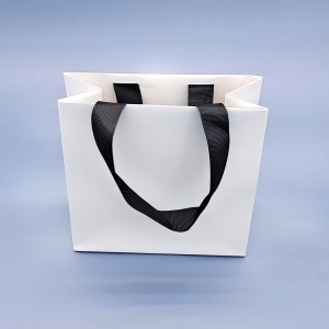바미샵화이트 무지 쇼핑백 블랙 골지리본 15×7x15cm 선물포장