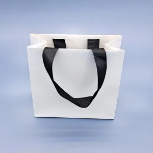 바미샵화이트 무지 쇼핑백 블랙 골지리본 15×7x15cm 선물포장