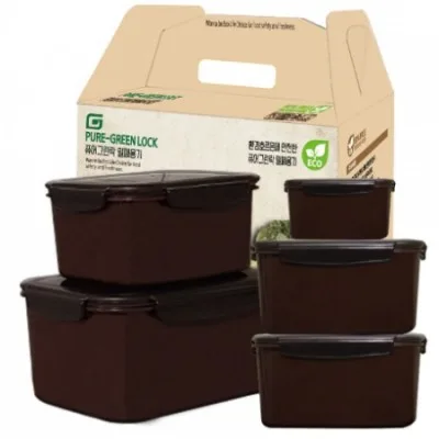 퓨어 그린락 밀폐용기 5종 세트 (2.6L, 1.3L, 600ml*2p, 200ml)