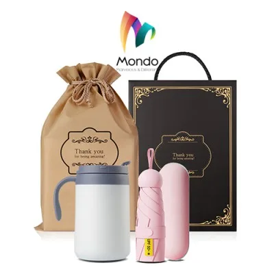 MONDO몬도 텀블러 선물세트 500ml 스텐머그컵1개+5단 미니파우치 우산 1개 기프트세트
