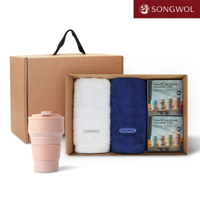[송월타올] 리빙 기프트세트 34 송월 40수포인트타올 200g 2P + 실리콘텀블러500ml 2P