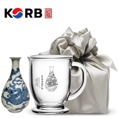 한국전통 K컬쳐 조선 백자청화 클래식 글라스 머그컵 440ml 1P 기프팅 (보자기 포장)