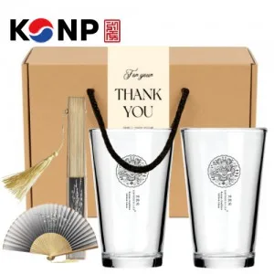 한국전통 K컬쳐 곤룡포 샤이닝 글라스컵 480ml 2P 실크부채 기프팅