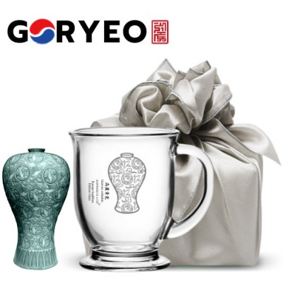 한국전통 K컬쳐 고려청자 클래식 글라스 머그컵 440ml 1P 기프팅 (보자기 포장)