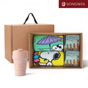 송월타올 리빙 기프트세트 28 송월 스누피50 비치타올 2P + 실리콘텀블러500ml 2P