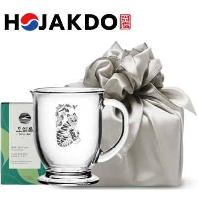한국전통 K컬쳐 호작도 글라스 머그컵 440ml 오설록 기프팅 (보자기 포장)